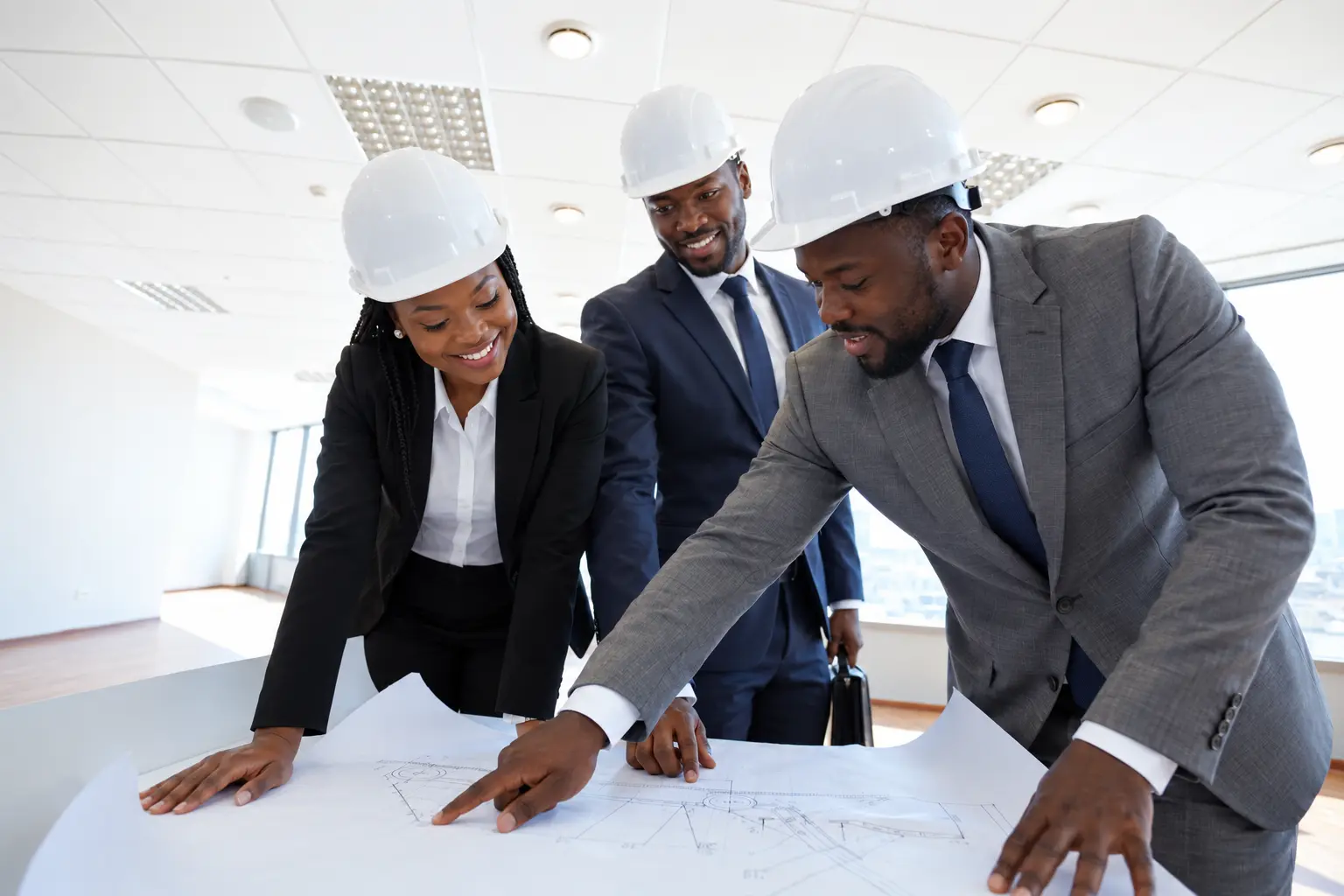 Mining team coordinating around a site plan